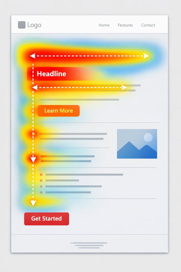 An example of a F-pattern email heatmap to show where the eyes go 